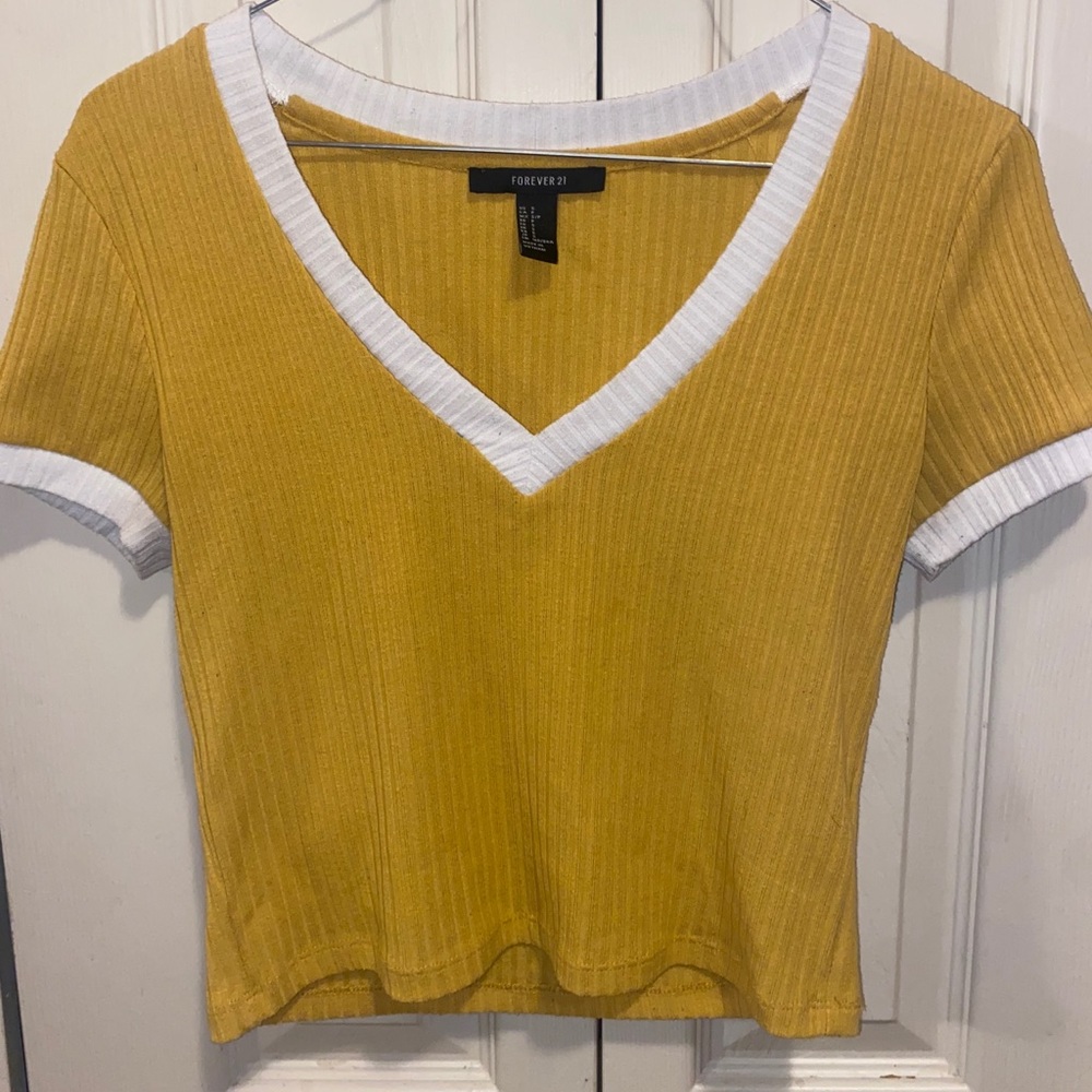 Yellow crop V neck